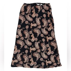 Vintage Laura Ashley Black & Brown Paisley 100% Silk A-Line Maxi Skirt